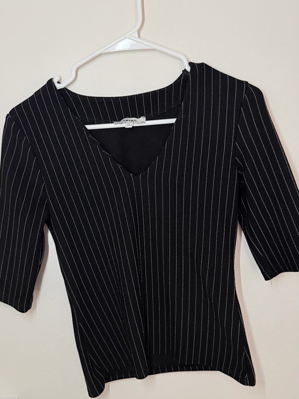 Black Pinstripe V-Neck Women’s Dress Top